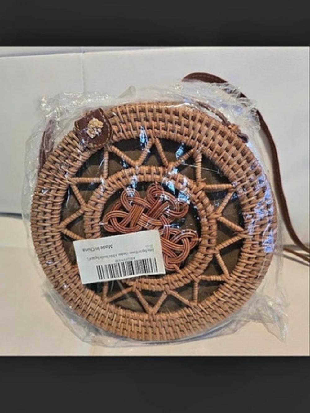 Round Woven Crossbody Bag in Brown NWT